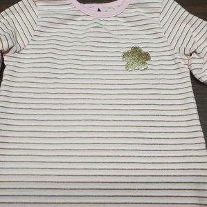 Pink and gold striped ruffle sleeve top